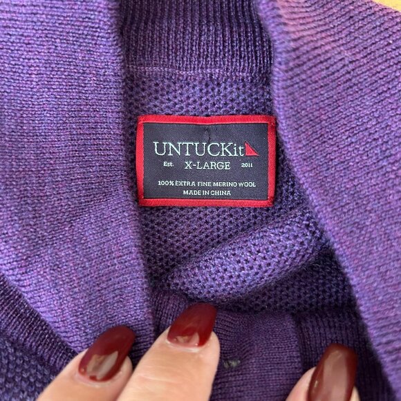 UNTUCKit Sweater Mens XL Purple Merino Wool Mock Neck Henley Pullover Sorensen - Picture 5 of 9